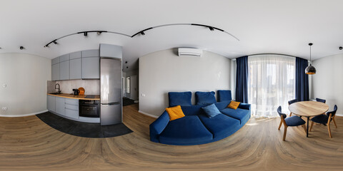 hdri 360 panorama view in bedroom loft room in luxury elite vip hotel in full in equirectangular...