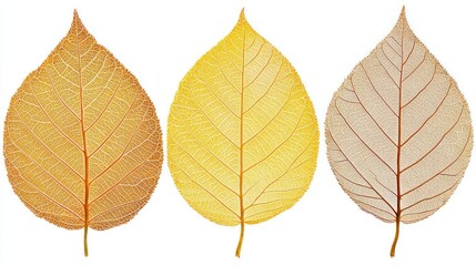 Fototapeta premium Three leaves showing autumn's colors and intricate veins