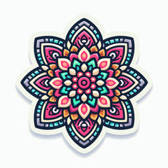 Multi-layered, colorful mandala graphic design, showing intricate floral and geometric patterns on a bright white backdrop.