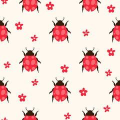 Seamless pattern with cartoon ladybugs