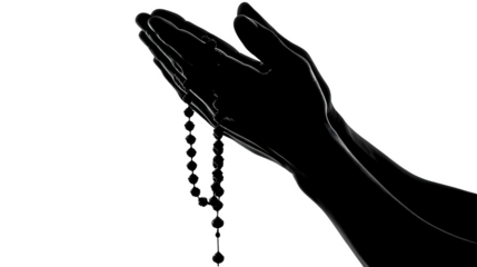 Islamic Prayer Hands Silhouette with Rosary Beads - Isolated on Transparent background
