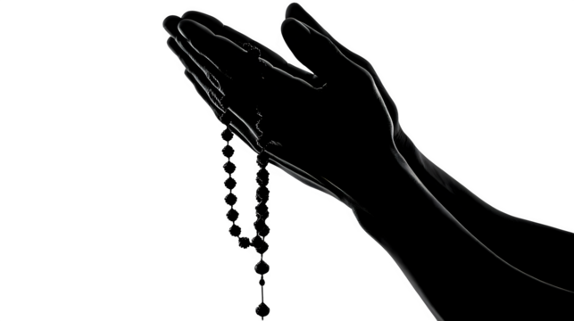 Islamic Prayer Hands Silhouette with Rosary Beads - Isolated on Transparent background