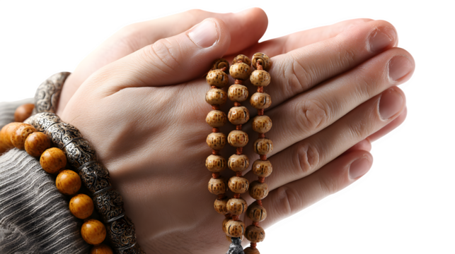 Islamic Prayer Hands with Rosary Beads - Isolated on Transparent background