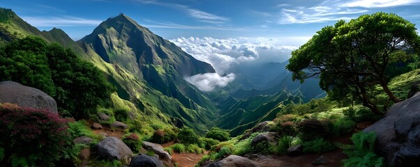 Majestic Mountain Peak, Lush Valley - Aerial Views