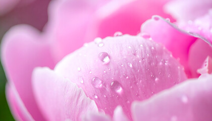 Fototapeta premium Close-up of Pink Peony Petals with Dew Drops: Nature Macro Photography