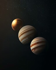 Astrophotography, Planets, Composition, Cosmic Alignment of Celestial Bodies Against Starry Background