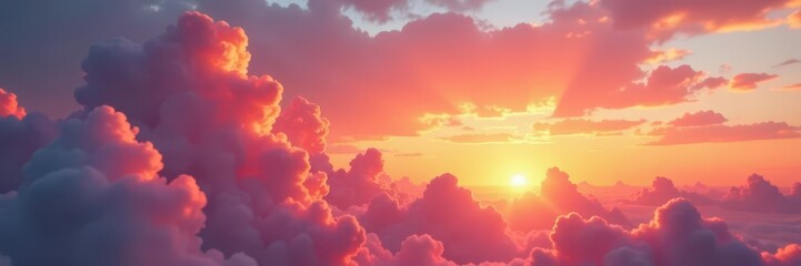 Sunset paints fluffy cumulus clouds vibrant hues of orange, pink, and gold , beautiful, scenic