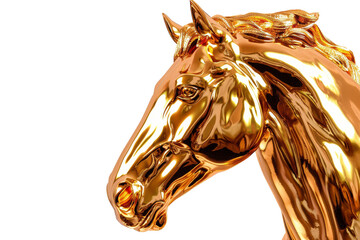 Elegant Equine Majesty: Gold Horse Head Sculpture Isolated On White Background.