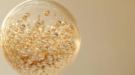 Obraz premium Fizzy golden drink with bubbles closeup. Ideal for festive events, relaxation