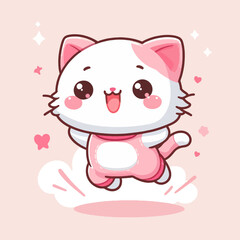 _4351627f-c558-4f1b-964d-518523f3d0d1_tracedDigital illustration of a cartoon cat wearing a pink jumpsuit, leaping in a joyful pose against a soft pastel background.