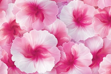 Close-up view of many delicate pink and white flowers.