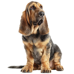 Fototapeta premium Isolated Bloodhound Puppy Sitting Looking Up Transparent Background