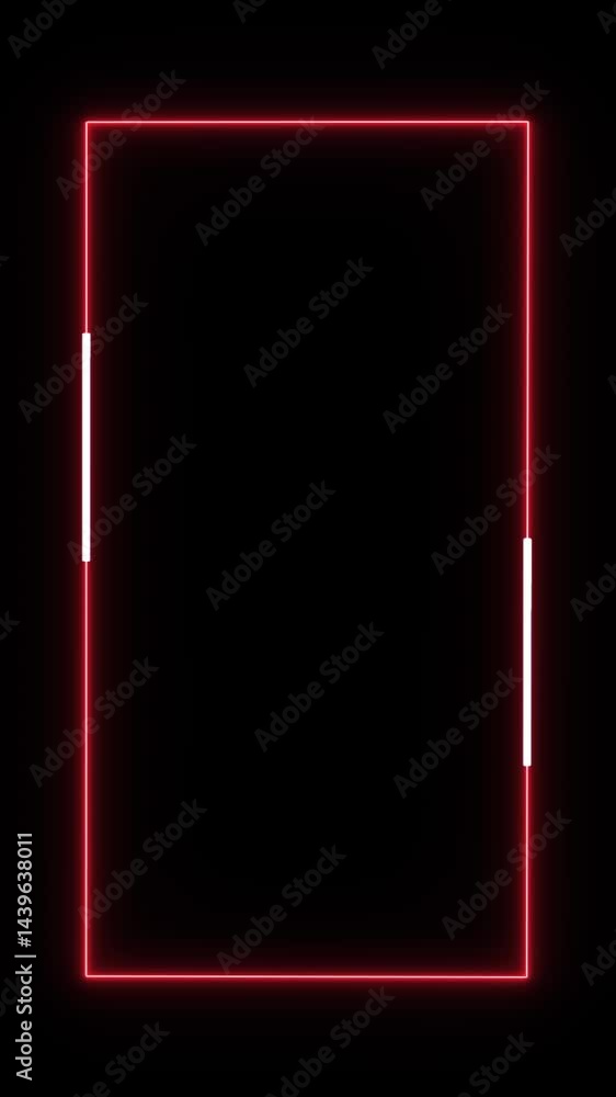 Poster red effect neon glowing frame background. repetitive motion animation and flashing. bright neon ligh