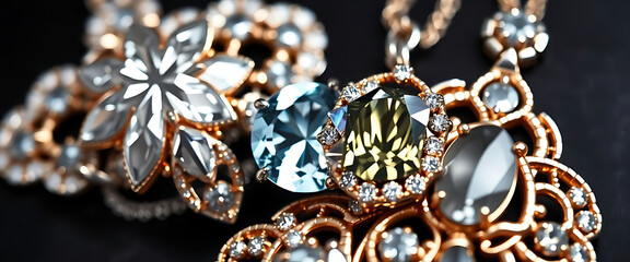 Fototapeta premium close up of a necklace on a black surface