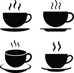 Obraz premium Hot Coffee Cups Steam Silhouette Image Set