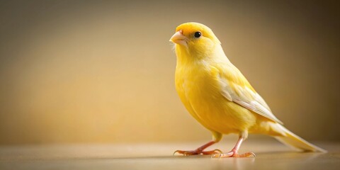 Fototapeta premium A Vibrant Yellow Canary Perched on a Smooth Surface, Displaying its Bright Plumage and Delicate Features in a Softly Lit Setting