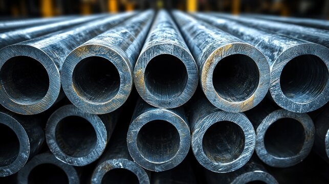 Stacked pipes, close-up. Abstract repeating pattern