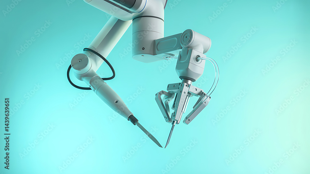 Poster robotic arm performing precise tasks in a modern technological environment
