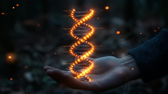 hand holding glowing helix