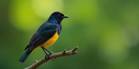 Obraz premium A starling perched on a slender branch, feathers ruffled , wildlife, starling