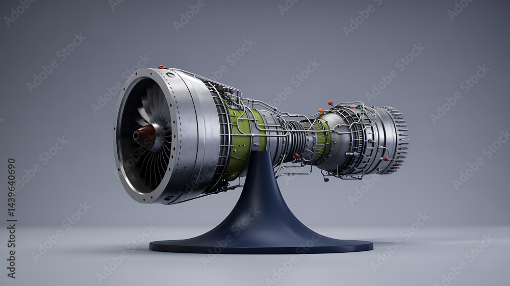 Poster detail of a jet engine model showcasing advanced design and engineering features