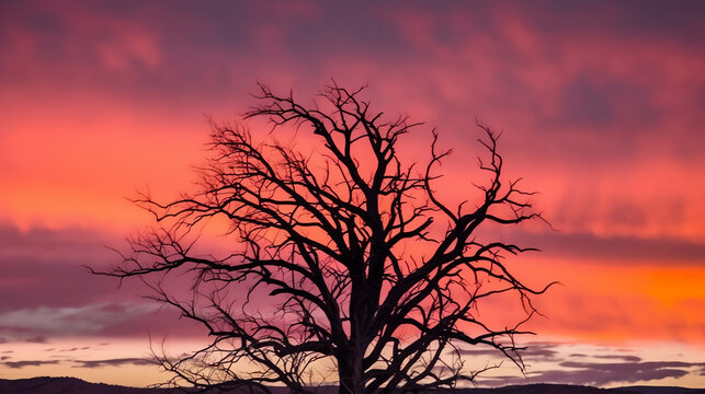 Leafless Tree Silhouette at Sunset