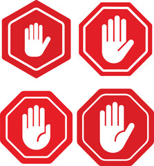 Obraz premium Red Octagon Stop Hand Signs Warning Danger