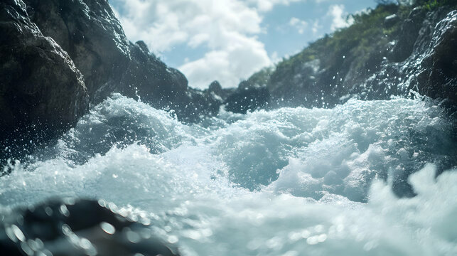 Stunning Close-up of a Raging River in a Mountainous Landscape