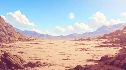 Naklejka premium Desert Mountain Landscape Painting