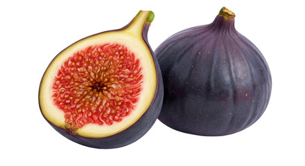 Isolated Close-up of Cut Fig and Whole Fig