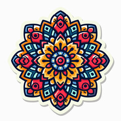 Digitally illustrated, multi-colored mandala design with intricate details, presented as a sticker.