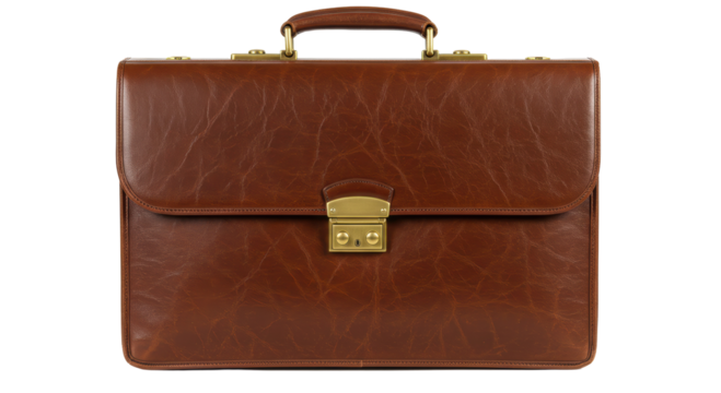 Isolated Classic Brown Leather Briefcase with Brass Hardware for Professional Use - Powered by Adobe