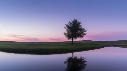 Obraz premium Tree and Pond at Dusk