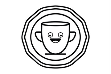 smiling coffee cup inside a retro icon logo