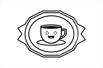 smiling coffee cup inside a retro icon logo