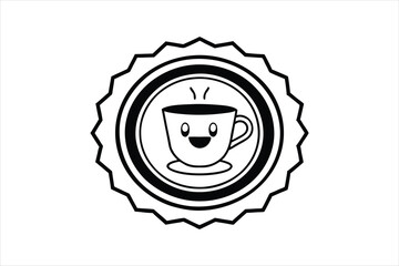 smiling coffee cup inside a retro icon logo