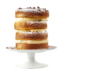 Levitating Delights: Gravity-Defying Cakes Revealed Isolated On White Background.