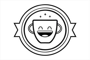 smiling coffee cup inside a retro icon logo