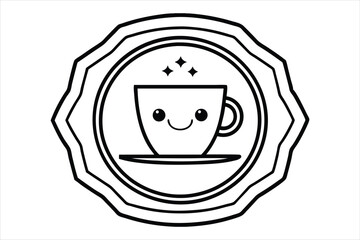 smiling coffee cup inside a retro icon logo