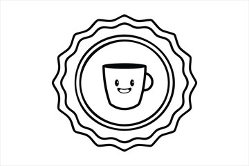 smiling coffee cup inside a retro icon logo
