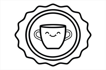 smiling coffee cup inside a retro icon logo