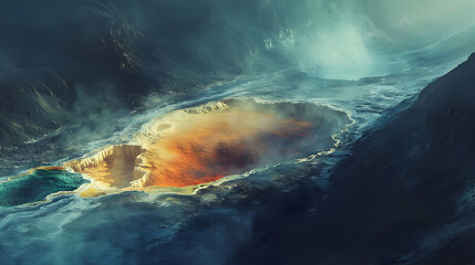 Breathtaking Aerial View of a Volcanic Crater Lake