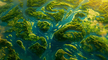 Stunning Aerial View of a Lush Green River Landscape