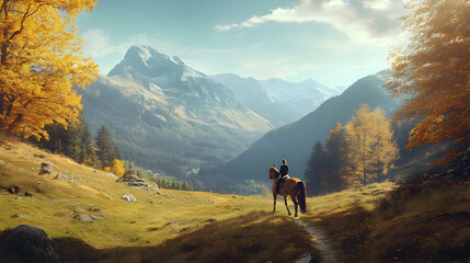 Obraz premium Majestic Autumn Horseback Ride in the Alps