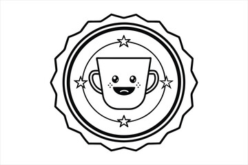 smiling coffee cup inside a retro icon logo