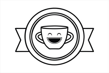 smiling coffee cup inside a retro icon logo