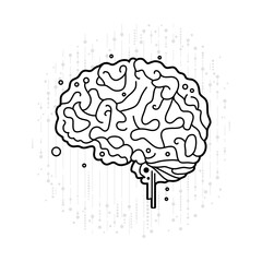 Human brain vector icon symbolizing the fusion of biology and technology. Modern design features nodes and lines, suggesting neural networks or AI. Connection between the mind and advanced technology