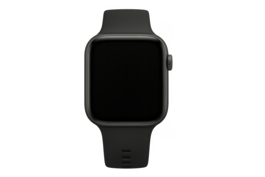 Black Smartwatch with Blank Screen on Isolated Background