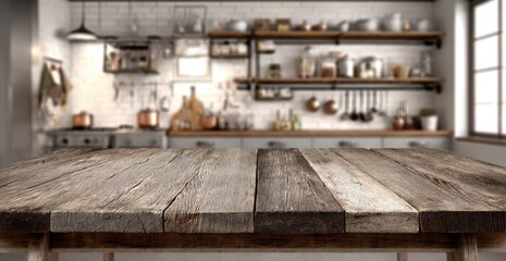 Rustic wooden table in a modern kitchen