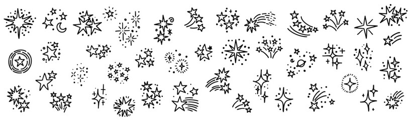 Naklejka premium Set of hand drawn vector stars and sparkles, doodle style 